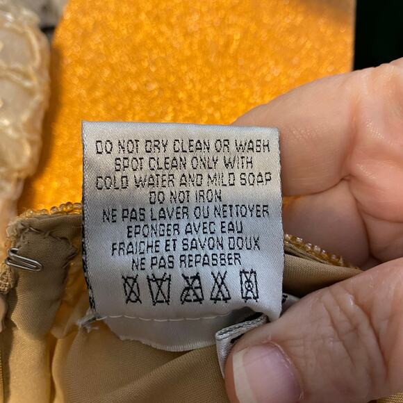 Adrianna Papell 100% Silk Beaded Gown Champagne Gold modest 14 formal cocktail - Picture 9 of 9